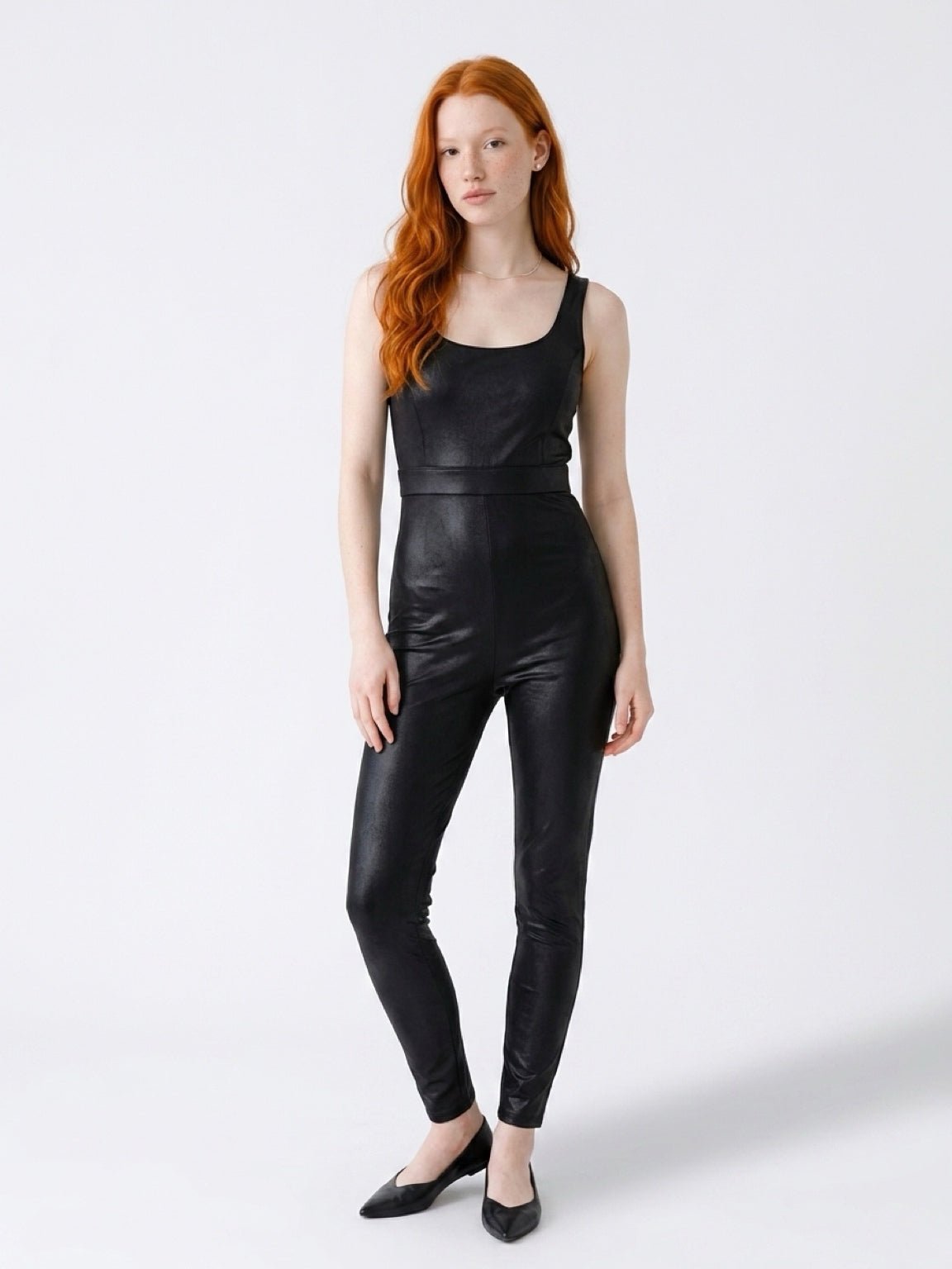 Fabletics Black Faux Leather Jumpsuit Sleeveless Skinny Legs SIZE M NWT! | Finer Things Resale