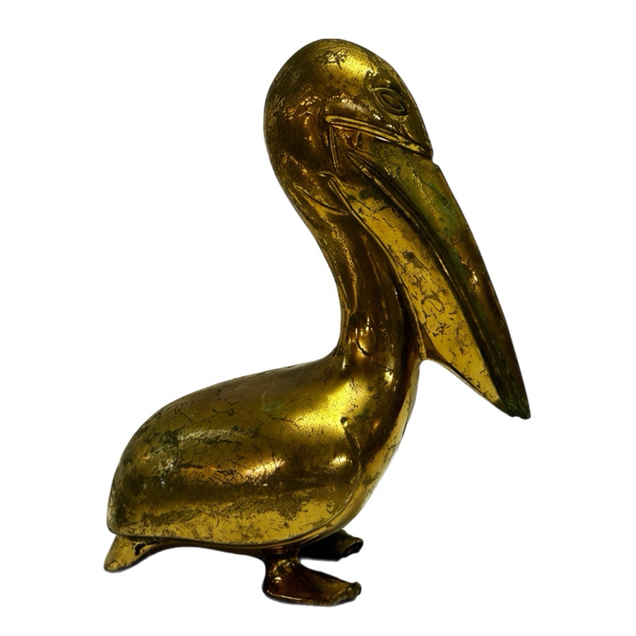 Vintage Solid Brass Pelican Figurine Paperweight 7.5" tall 3lbs Mid Century | Finer Things Resale