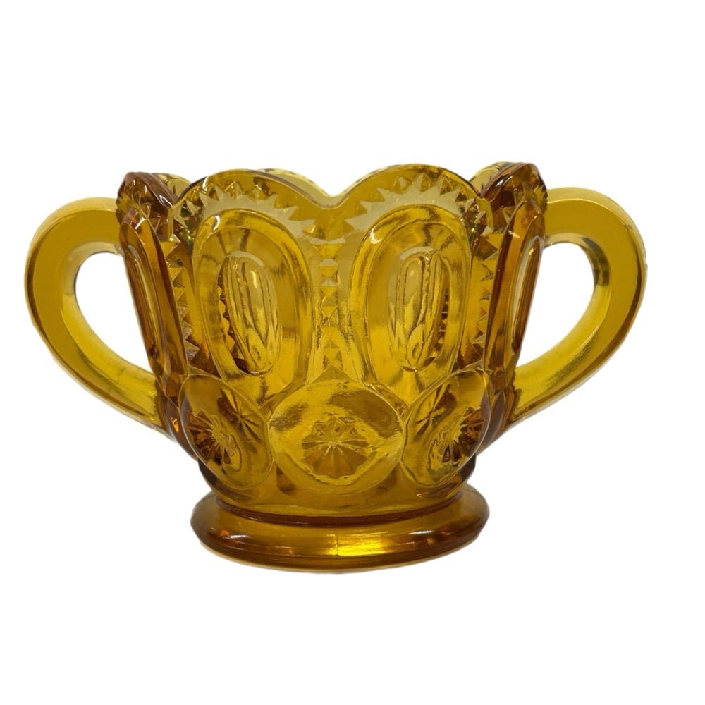 L.E. Smith Moon & Star Amber Open Sugar Bowl VINTAGE 1960;S | Finer Things Resale