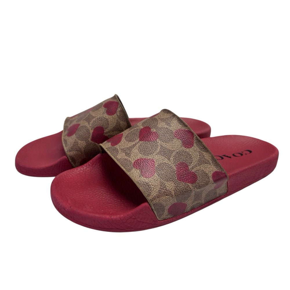 Coach Udele Valentines Electric Red Print Slide Sandals SIZE 9 | Finer Things Resale