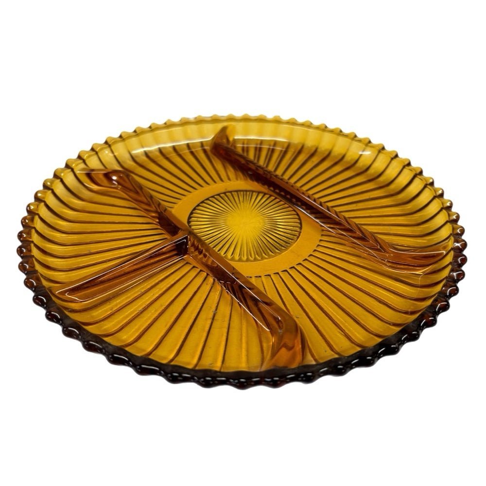 Indiana Glass Co Amber Glass Divided Relish Platter Plate Tray VINTAGE | Finer Things Resale