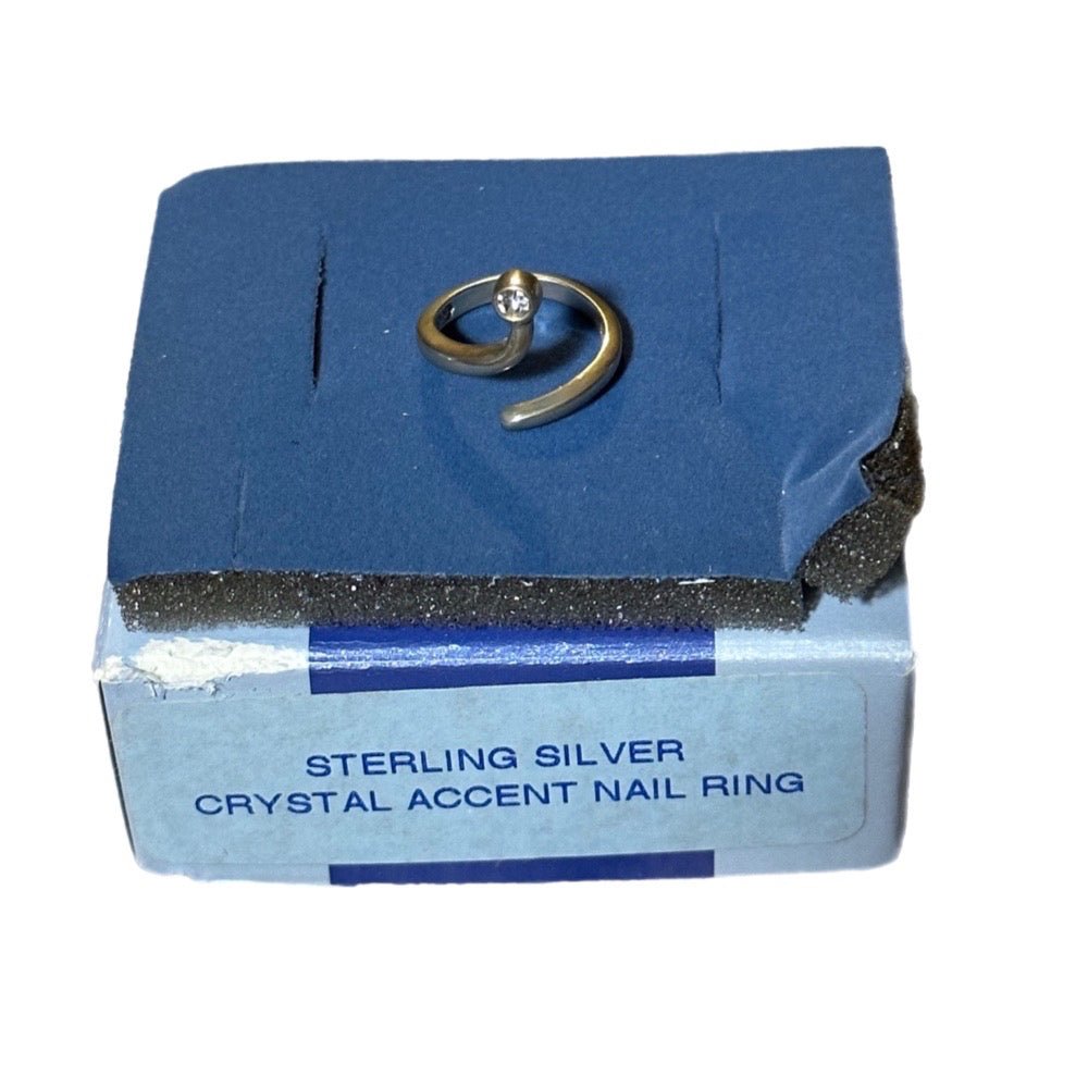 avon sterling silver crystal accent nail ring