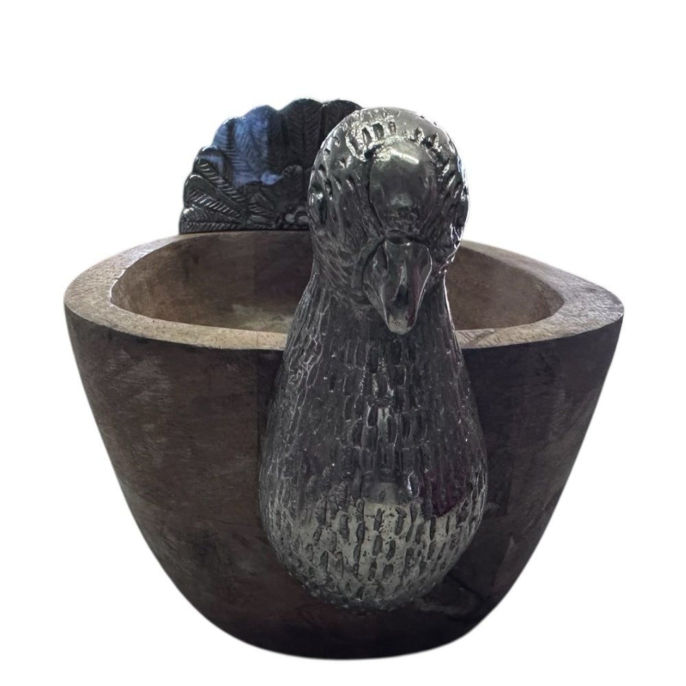 Hand Carved Wooden Serving Bowl with Turkey handles Rustic Decorative Dish | Finer Things Resale