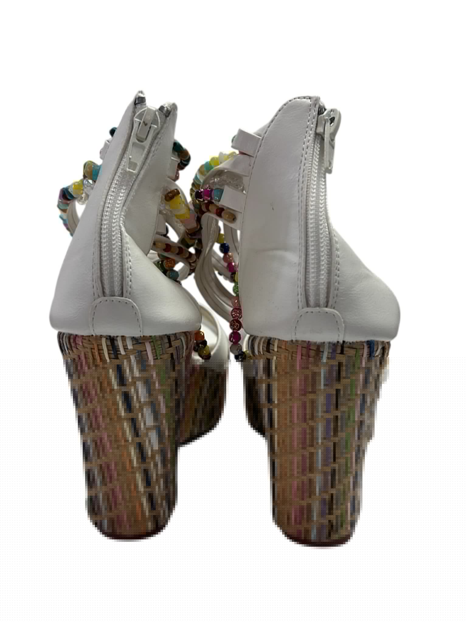 getmorebeauty woven wedge heel sandals beaded ankle straps size 9