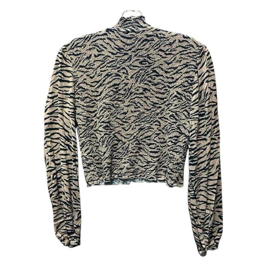 Wild Fable Zebra Print Crop Mock Neck Long Sleeve Stretch Blouse Shirt SIZE L | Finer Things Resale