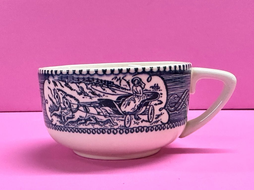 Royal China Company Currier & Ives Blue Horse & Buggy flat cup VINTAGE! | Finer Things Resale