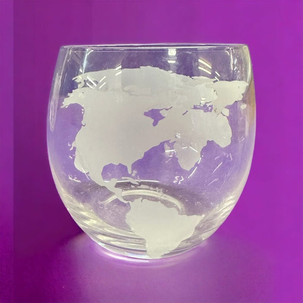 The Wine Savant World Globe etched single REPLACEMENT whiskey glass | Finer Things Resale