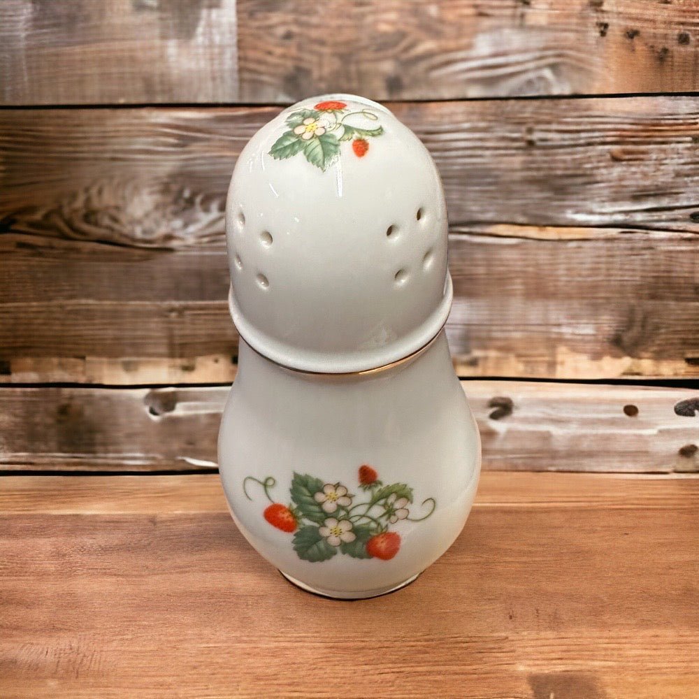 Avon Porcelain 22K Gold Trim Strawberry Sugar Shaker VINTAGE 1978 | Finer Things Resale