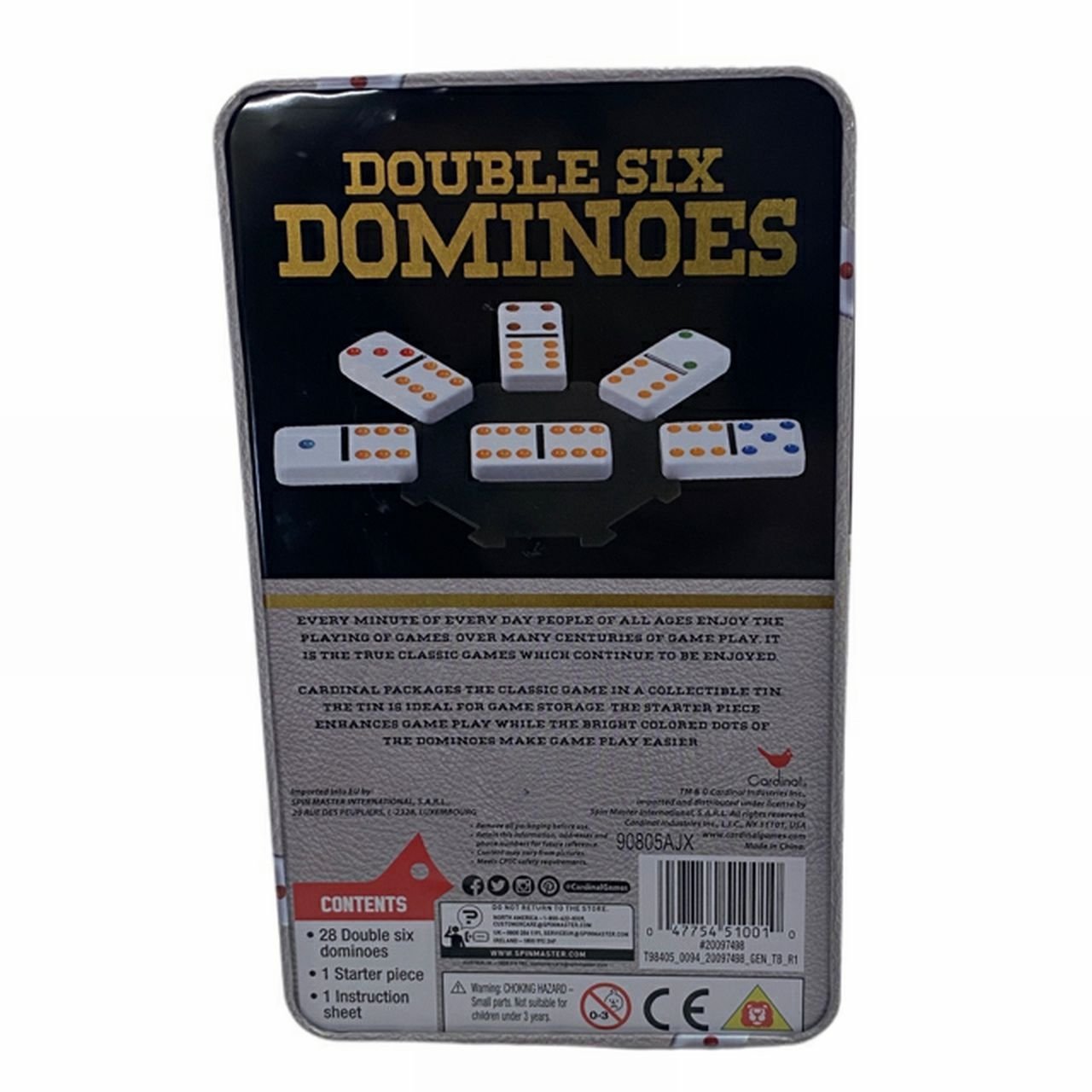 Cardinal Double Six Dominoes 28 color dot dominoes game with tin | Finer Things Resale