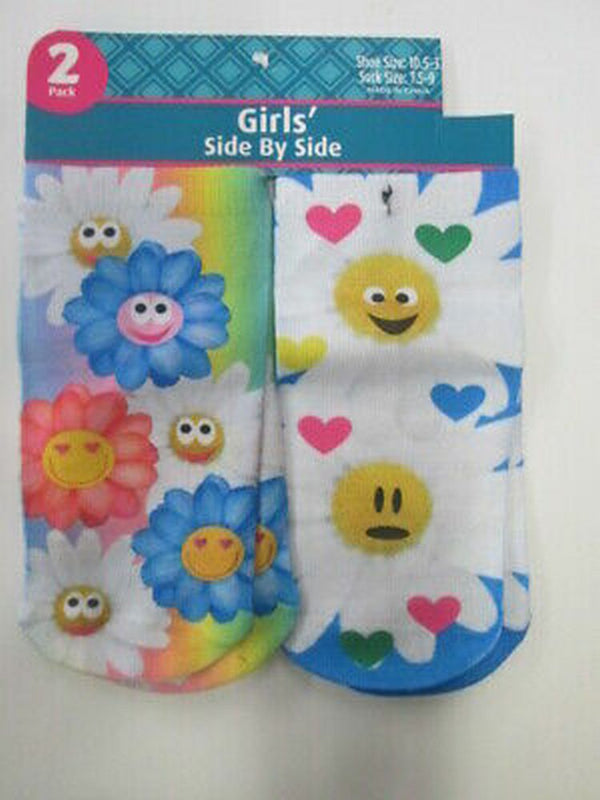 2 pair Girls' Side by Side Fower Smiley print socks  GIRLS SIZE 7.5-9 BRAND NEW! | Finer Things Resale