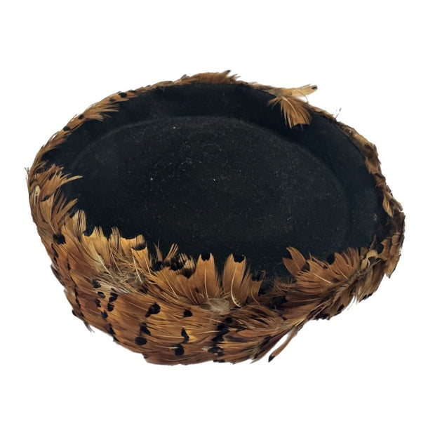 Pheasant feather trim wool pillbox hat VINTAGE 1960's 1970's | Finer Things Resale