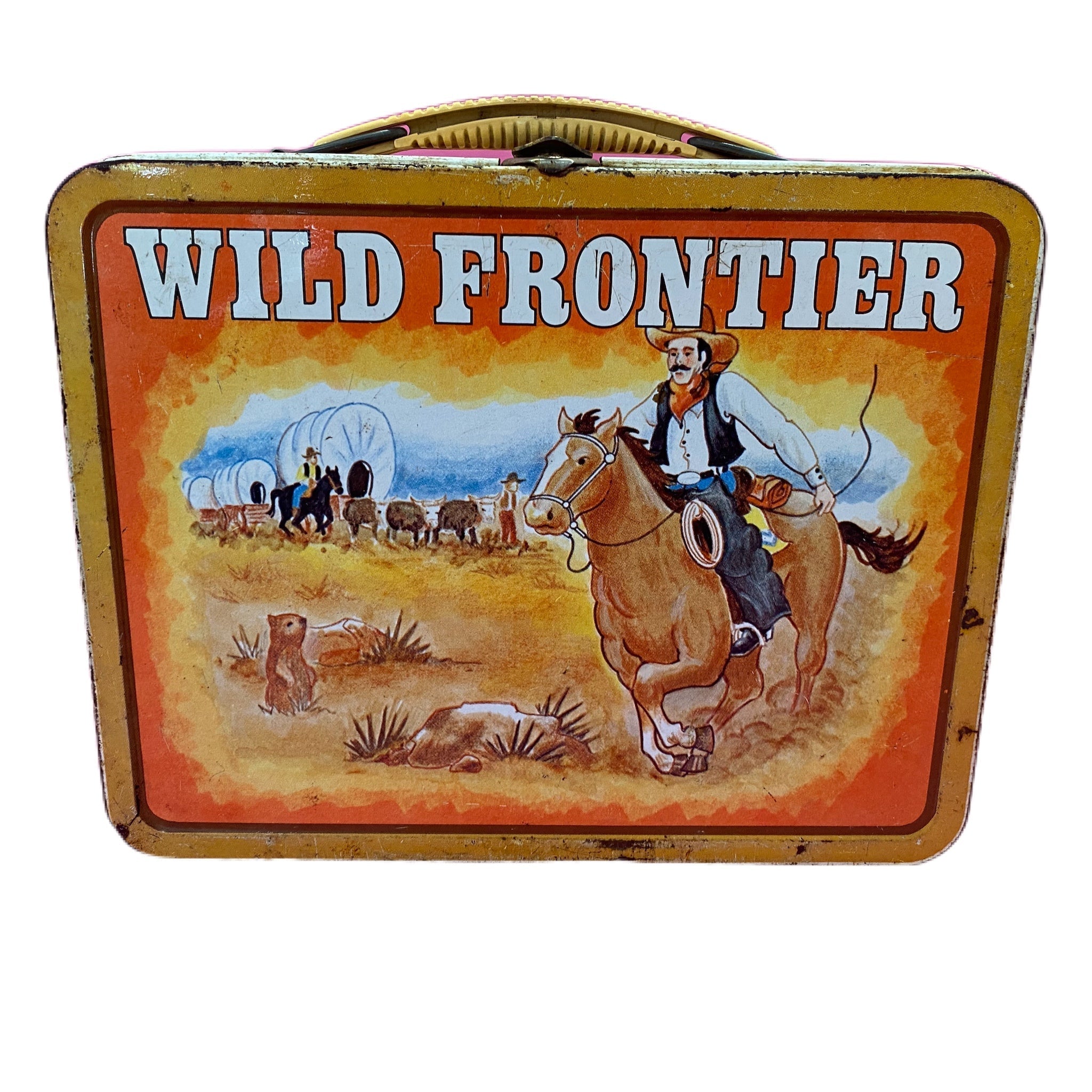 vintage 1977 ohio art wild frontier metal lunch box finer things resale - 0
