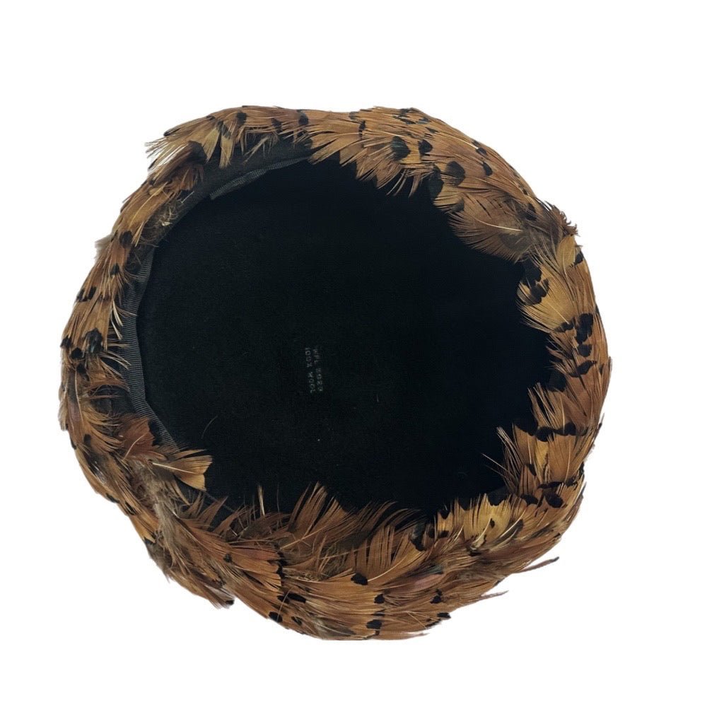 Pheasant feather trim wool pillbox hat VINTAGE 1960's 1970's | Finer Things Resale