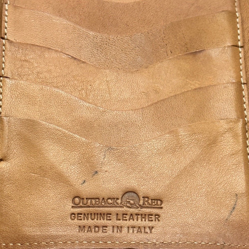 Outback Red genuine leather larger tri-foldwallet Made in Italy VINTAGE 1980's | Finer Things Resale