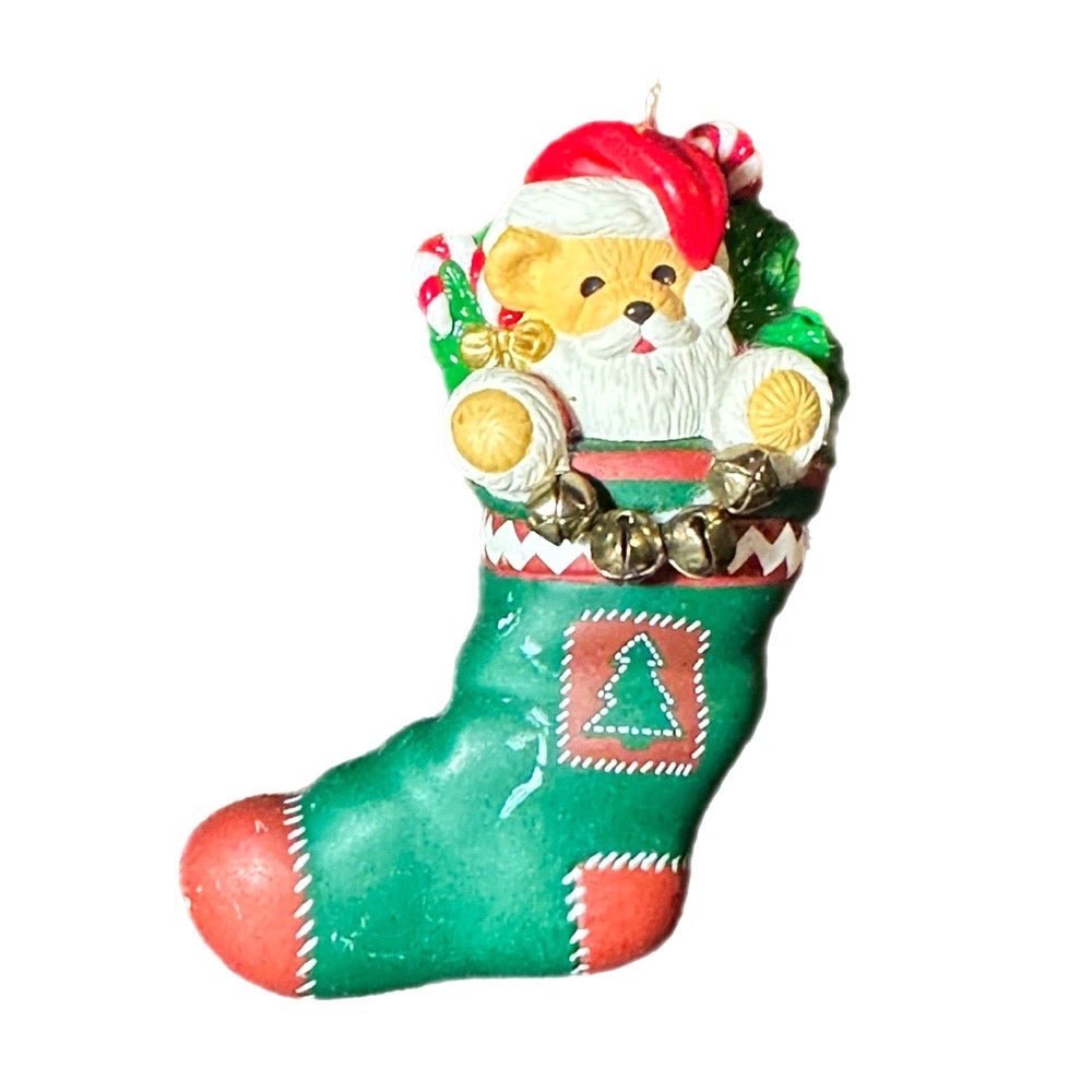 Hallmark Filled With Memories Keepsake Teddy Bear Stocking 1996 ornament VINTAGE | Finer Things Resale