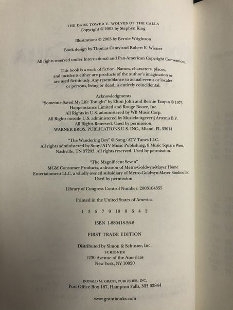 Stephen King The Dark Tower V Wolves of the Calla Hardback DJ First Edition | Finer Things Resale