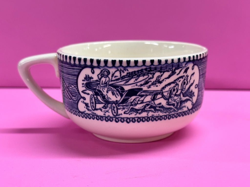 Royal China Company Currier & Ives Blue Horse & Buggy flat cup VINTAGE! | Finer Things Resale