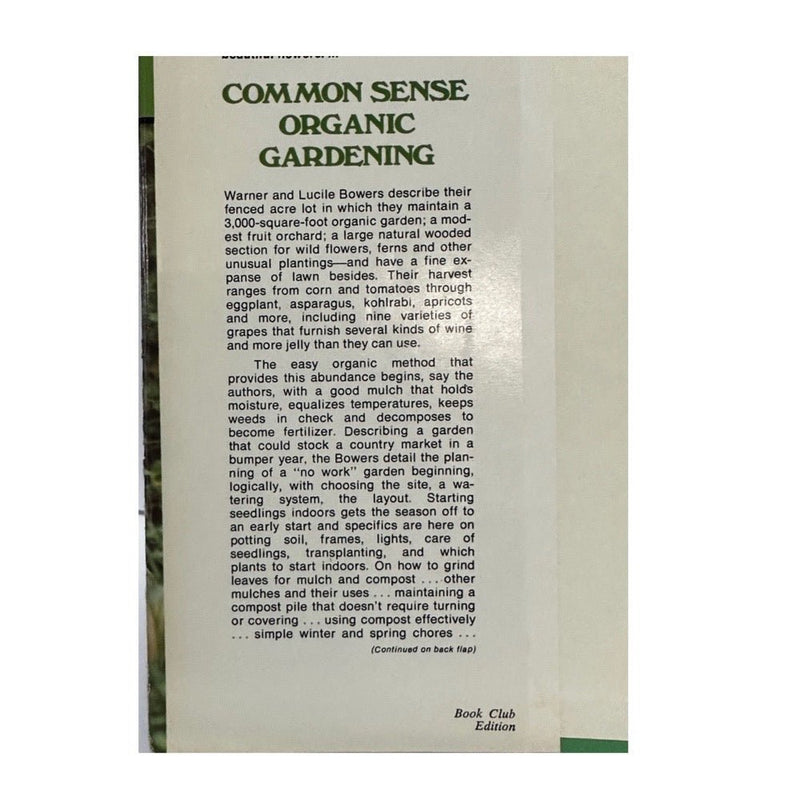 Common Sense Organic Gardening Hardback DJ Warner & Lucile Bowers VINTAGE 1974 | Finer Things Resale