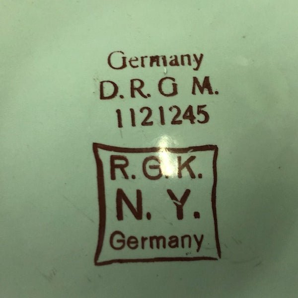 Germany D.R.G.M.  Enamelware Graniteware childs warming dish plate R.G.K. N.Y. | Finer Things Resale