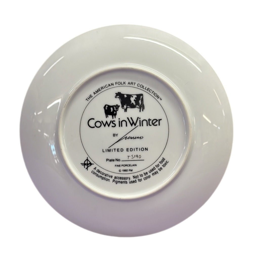 Franklin Mint American Folk Art Collection Cows in Winter plate 1992 Herrero | Finer Things Resale