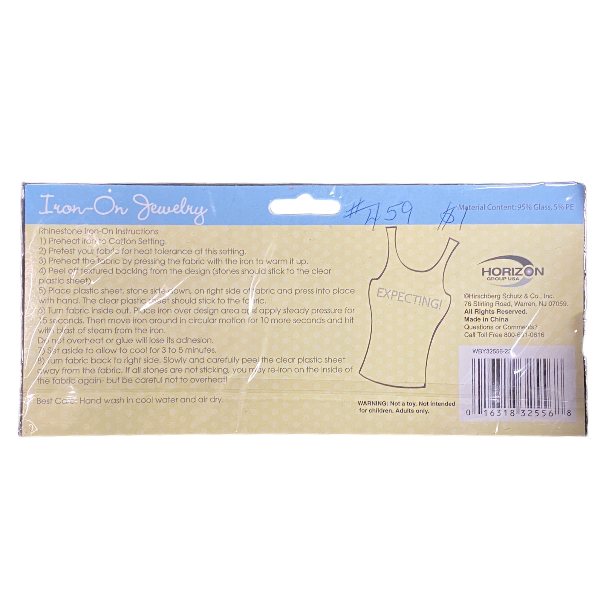 Iron-On Jewelry pink rhinestone EXPECTING! for clothing tees tanks 7pc lot NEW! | Finer Things Resale