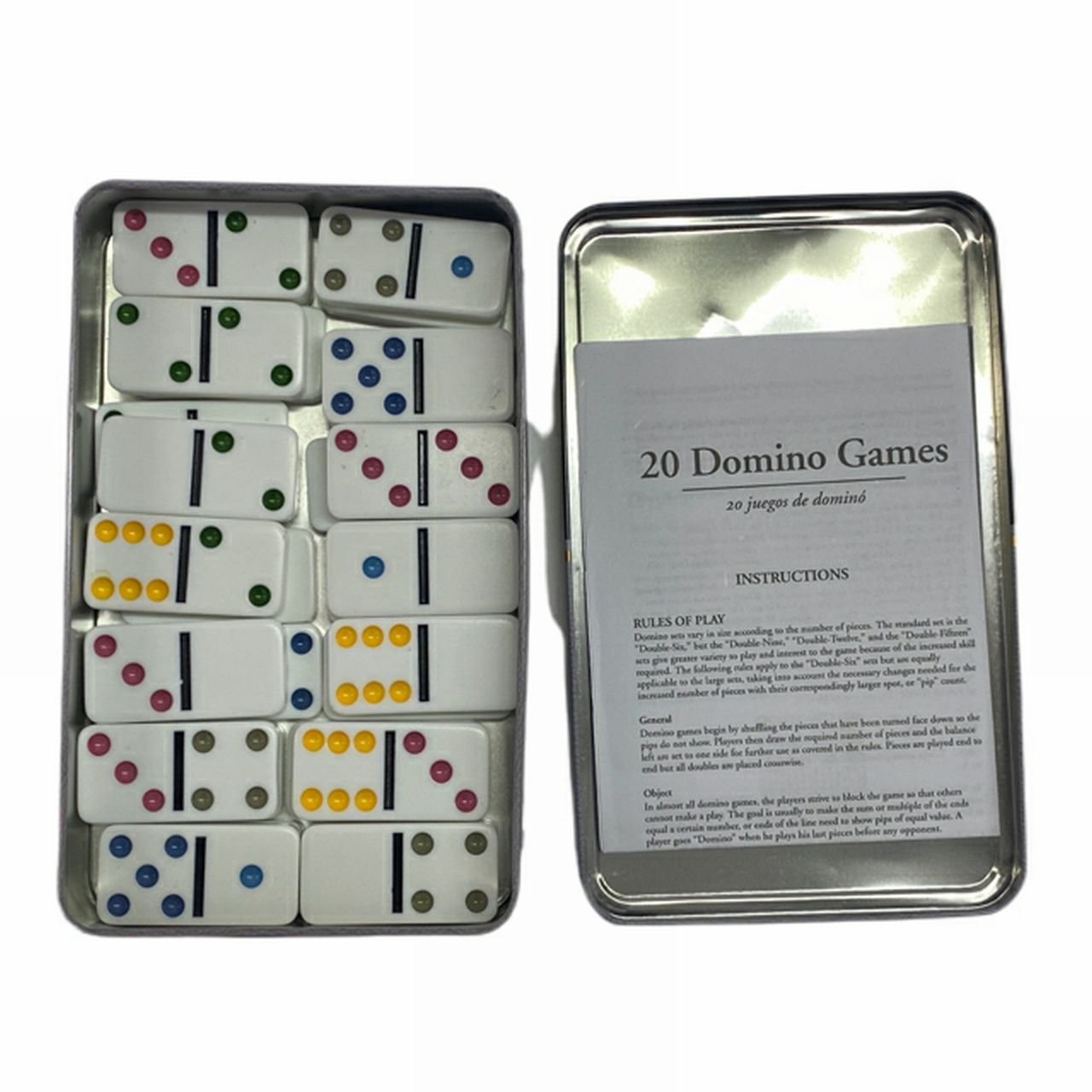 Cardinal Double Six Dominoes 28 color dot dominoes game with tin | Finer Things Resale