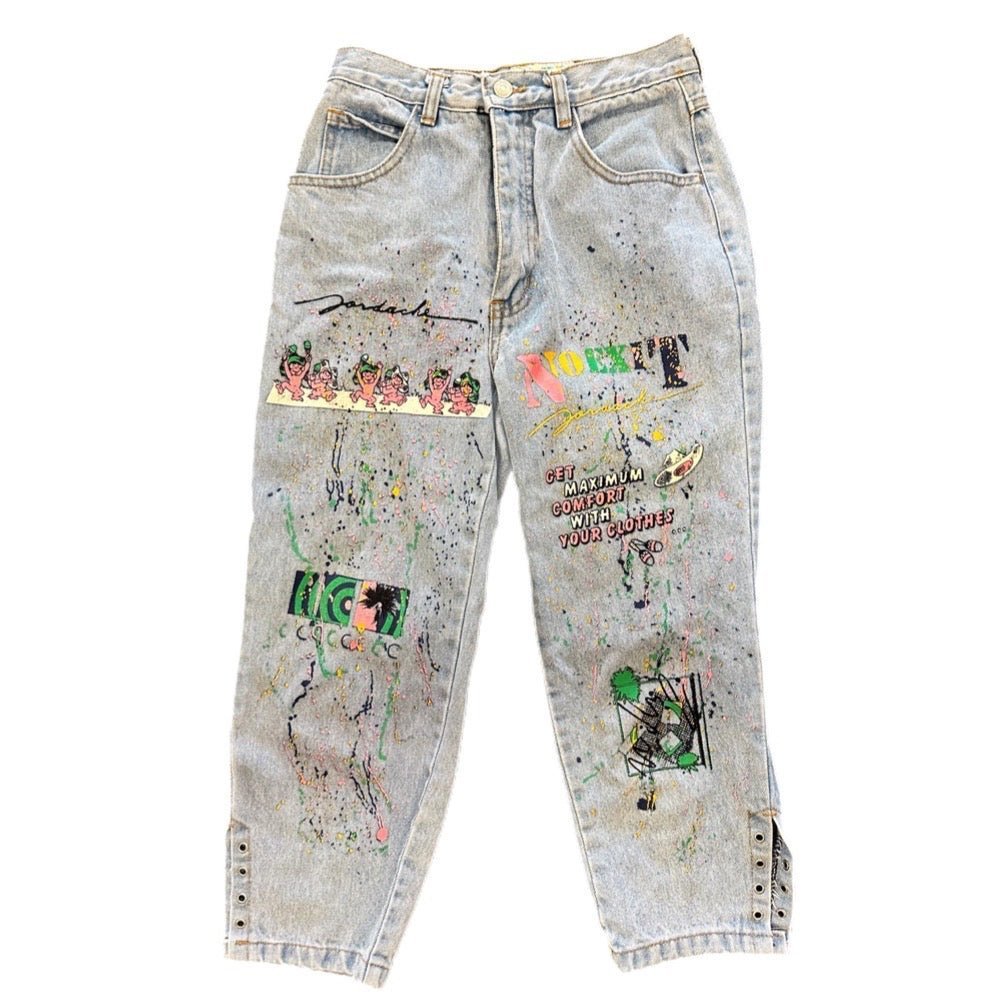 Jordache No Exit Painted Graffiti High Waist Denim Capri Pants SIZE 9/10 VINTAGE | Finer Things Resale