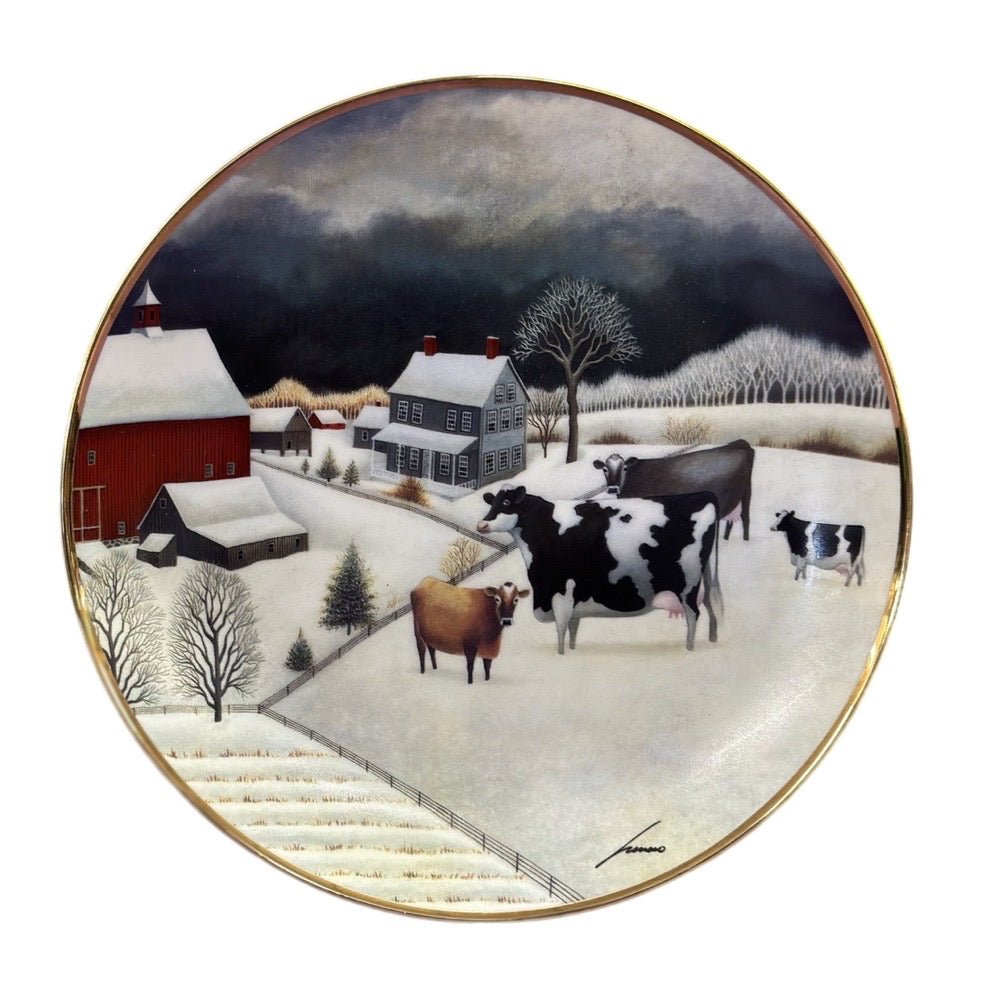Franklin Mint American Folk Art Collection Cows in Winter plate 1992 Herrero | Finer Things Resale