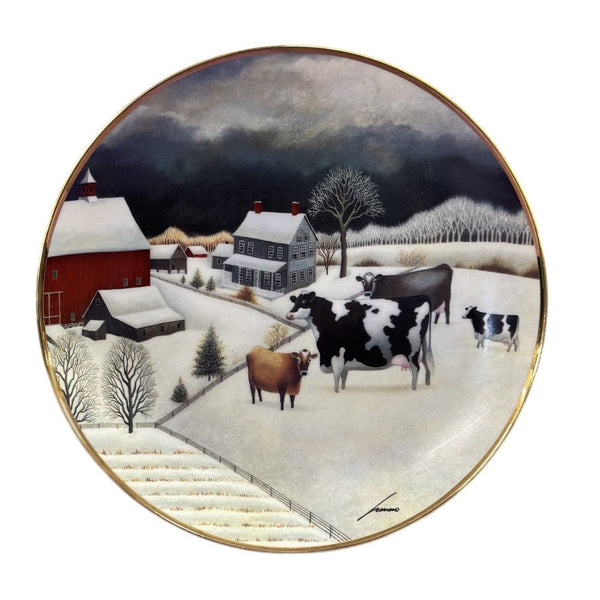 Franklin Mint American Folk Art Collection Cows in Winter  plate 1992 Herrero | Finer Things Resale