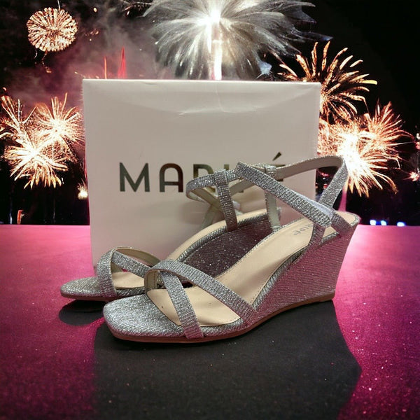 Maripe' Glitter Strappy Wedge Heel Sandals Shoes SIZE 6 M | Finer Things Resale