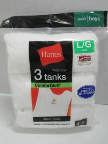 Hanes 3 100% cotton tagless tanks BOYS SIZE LARGE NEW IN PACKAGE!