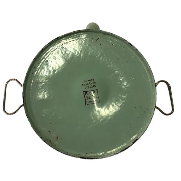 Germany D.R.G.M.  Enamelware Graniteware childs warming dish plate R.G.K. N.Y. | Finer Things Resale