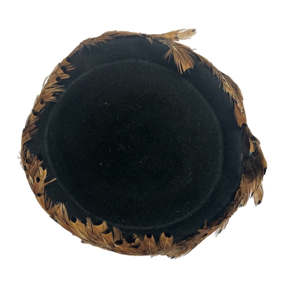 Pheasant feather trim wool pillbox hat VINTAGE 1960's 1970's | Finer Things Resale