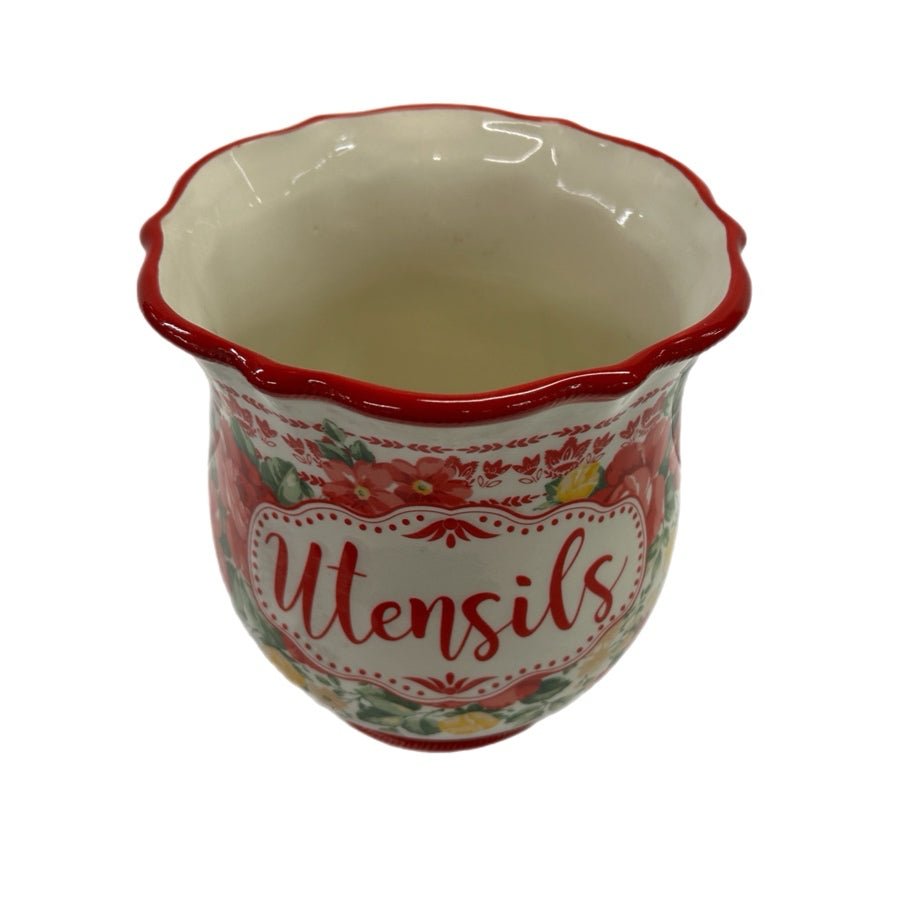 Pioneer Woman Vintage Floral Stoneware Utensil Holder Jar Farmhouse Kitchen | Finer Things Resale