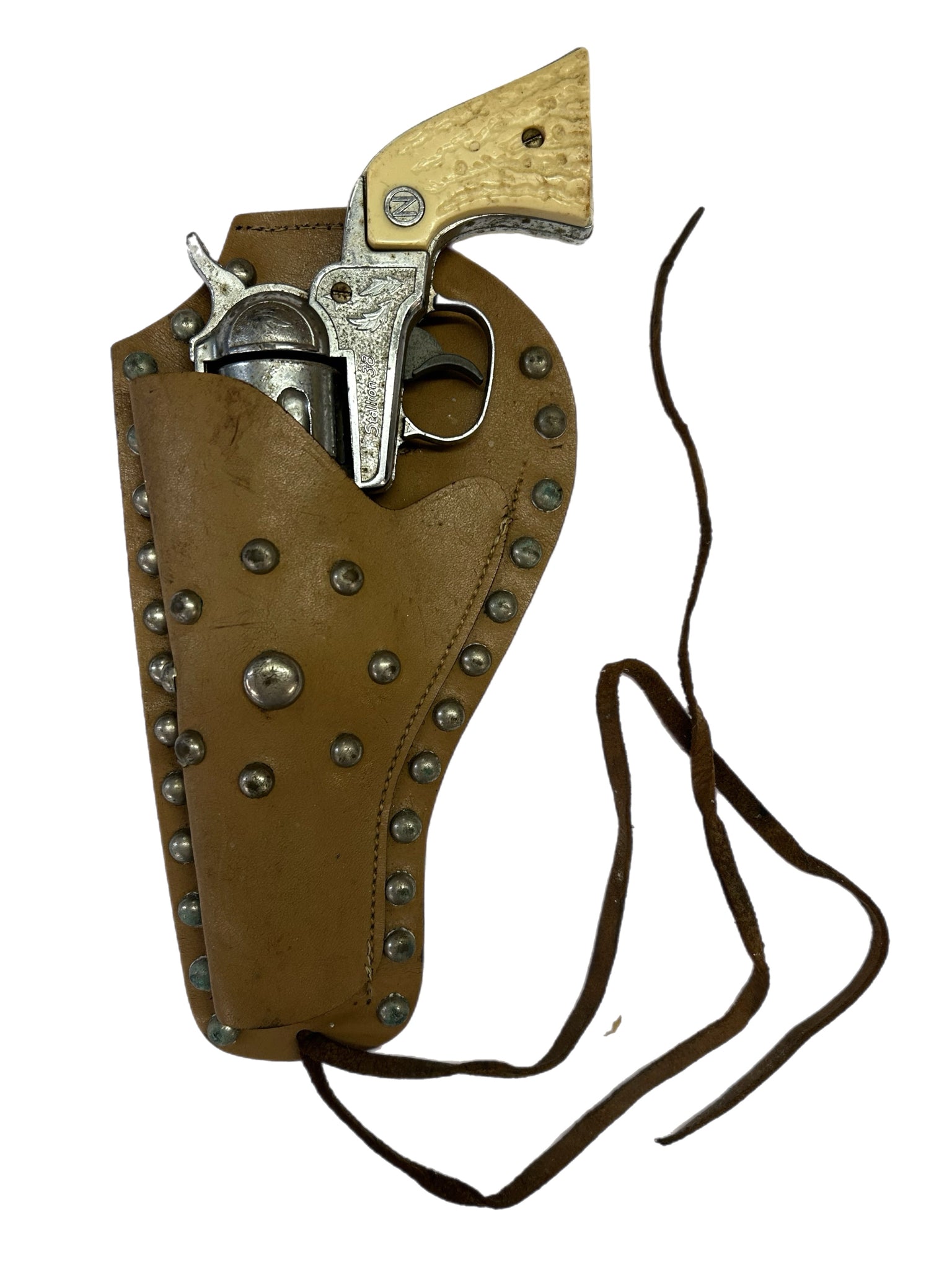 Nichols Stallion 38 cap gun with leather holster VINTAGE 1950'S | Finer Things Resale