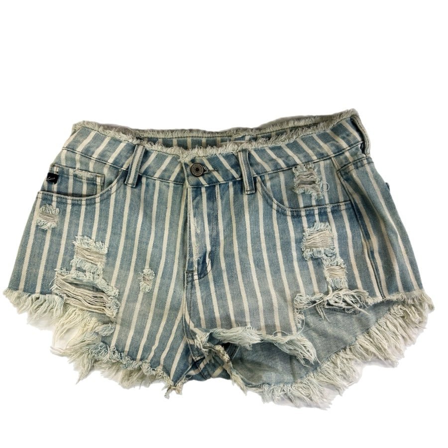 Kancan Striped Distressed Denim Cut-off Shorts SIZE MEDIUM | Finer Things Resale