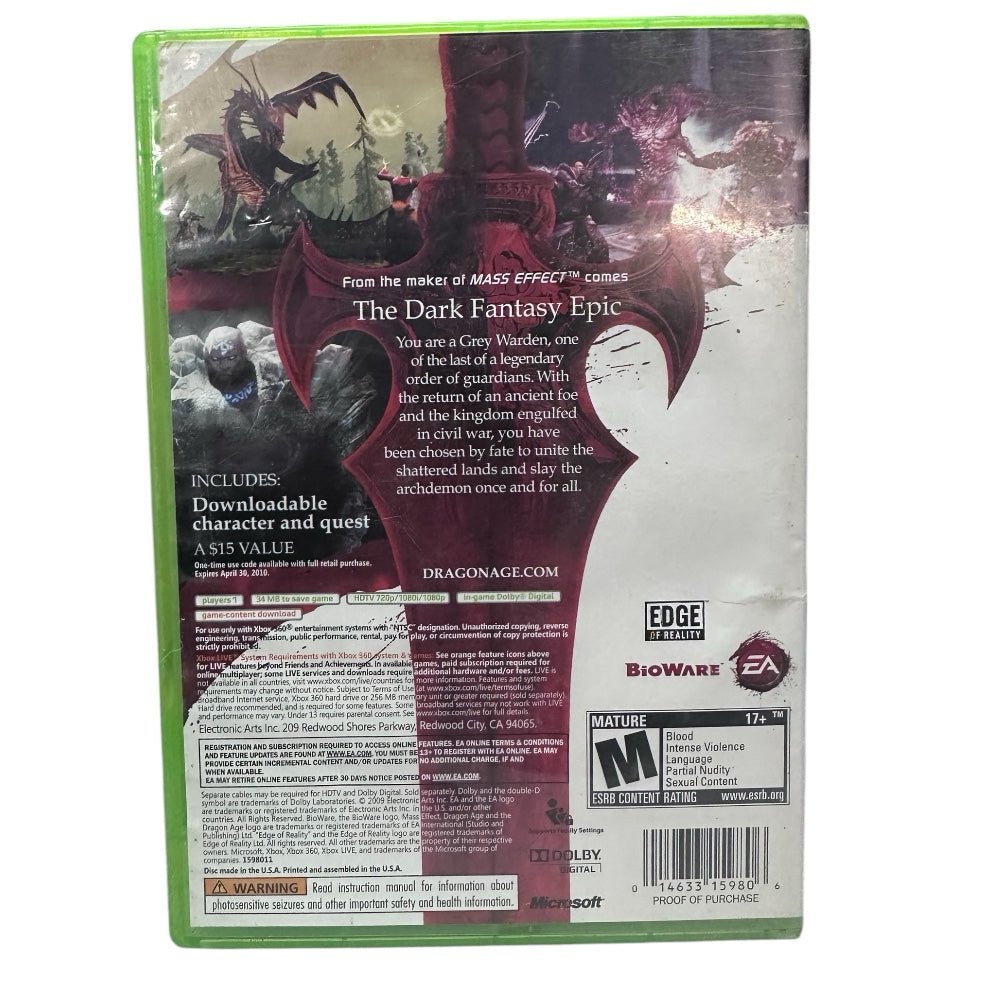 Dragon Age: Origins XBOX 360 game Microsoft Rate M 17+ 2009