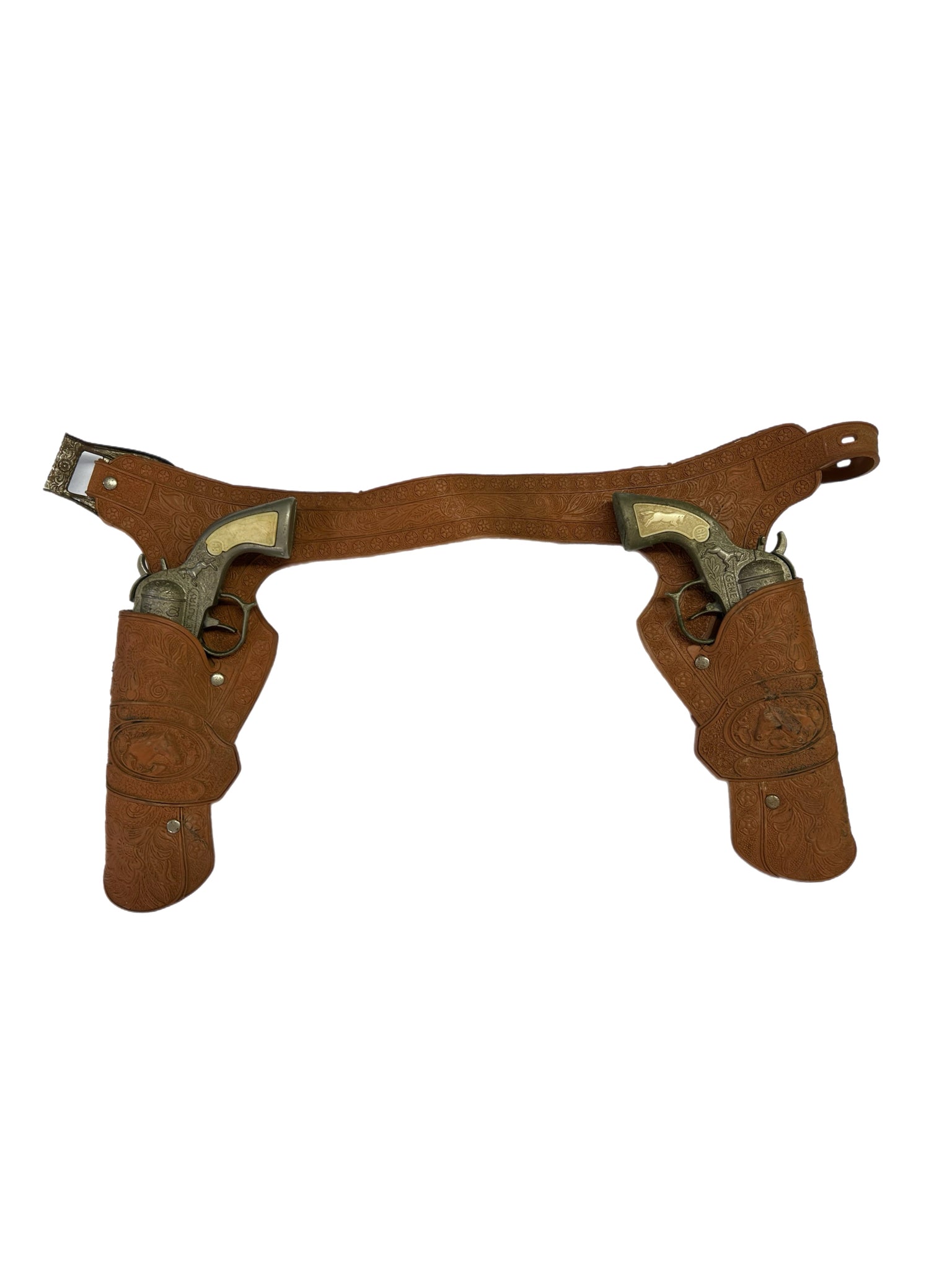 Buzz Henry Gene Autry 2 cap gun pistols with dura-hide holster VINTAGE 1950'S | Finer Things Resale