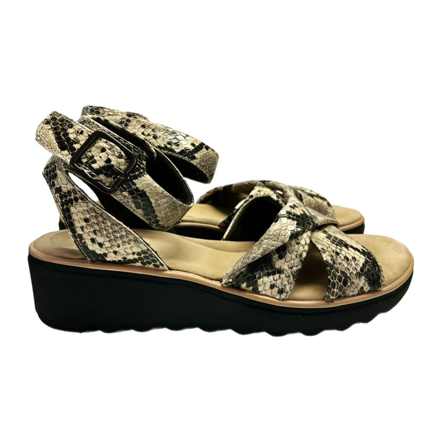 Clarks Jillian Bella Taupe Snake  Comfort Wedge Sandals SIZE 7.5 | Finer Things Resale