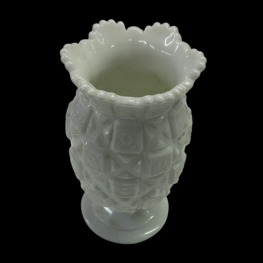 Westmoreland Old Quilt Milk Glass Celery Ruffle Footed Vase Mid-Century VINTAGE | Finer Things Resale