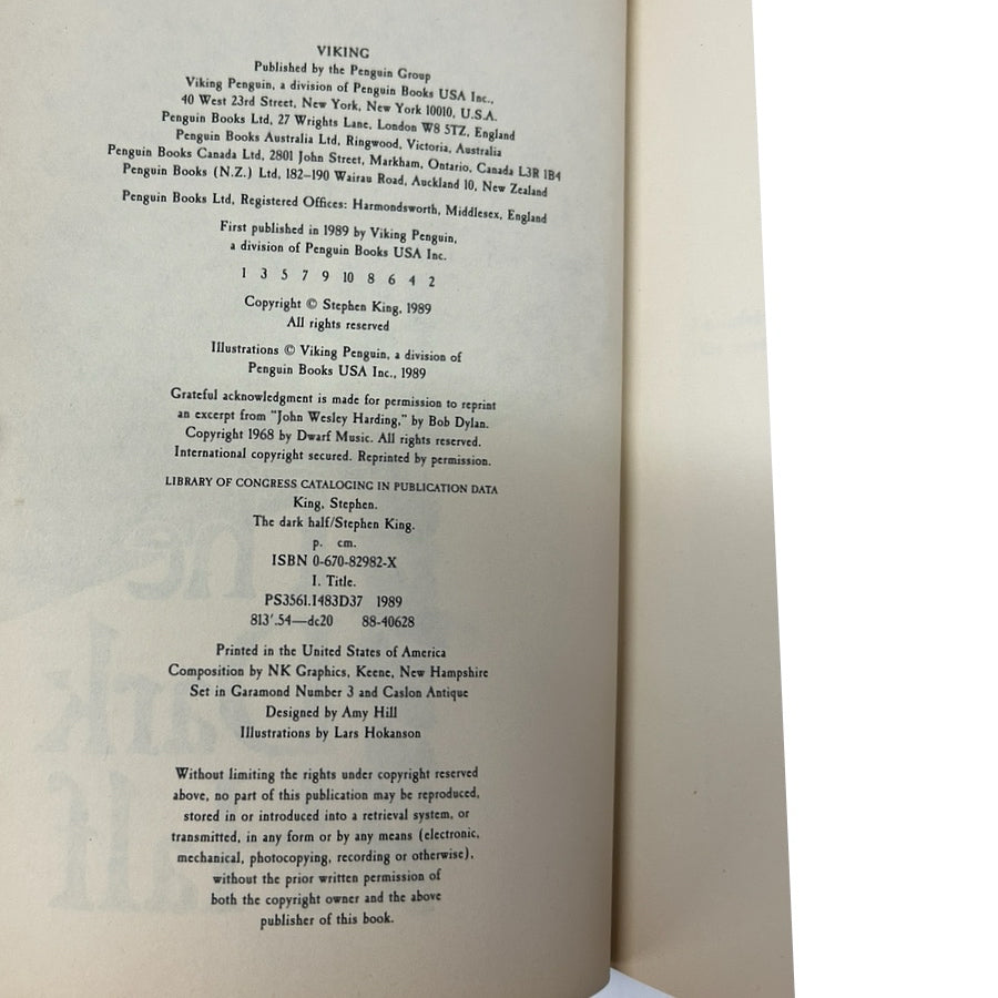The Dark Half Stephen King Hardback DJ First Edition First Printing 1989 Viking | Finer Things Resale