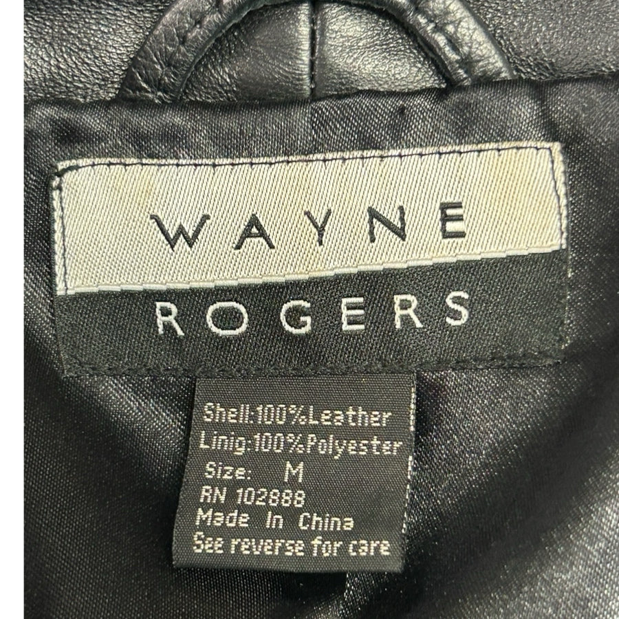 Wayne Rogers Black Genuine Leather Jacket Womens M Lace Up Corset Western Y2K