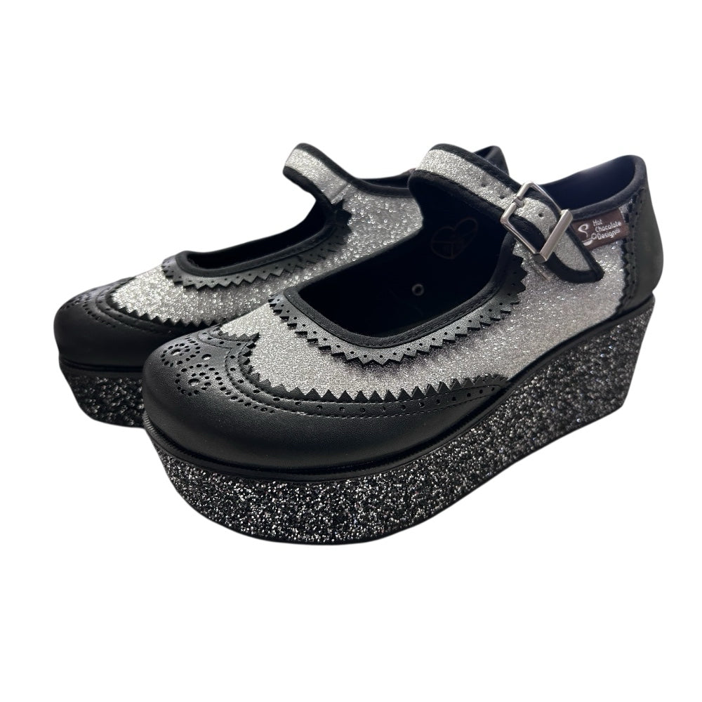 Chocolaticas Hot Chocolate Designs Double Cream Glitter Mary Janes SIZE 5 NWT