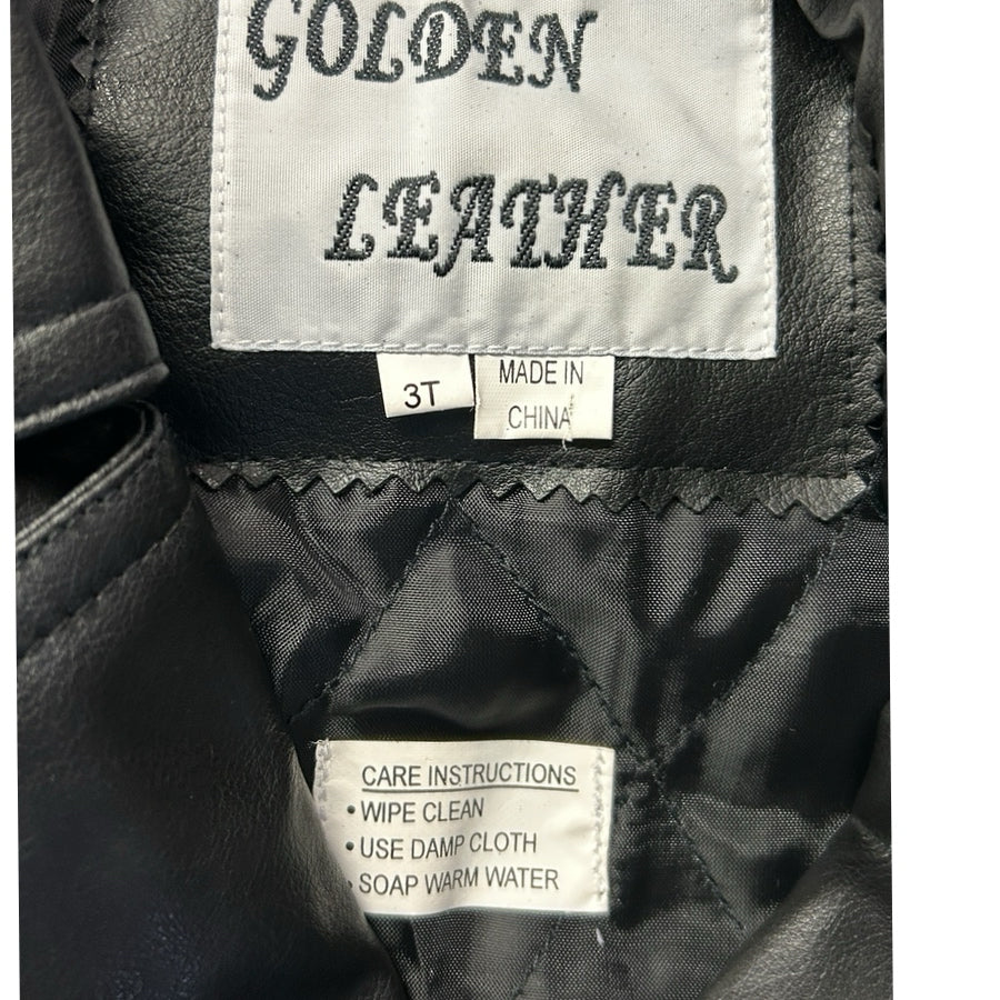 Golden Leather Biker Motorcycle Retro Faux Leather Jacket Coat SIZE 3T | Finer Things Resale