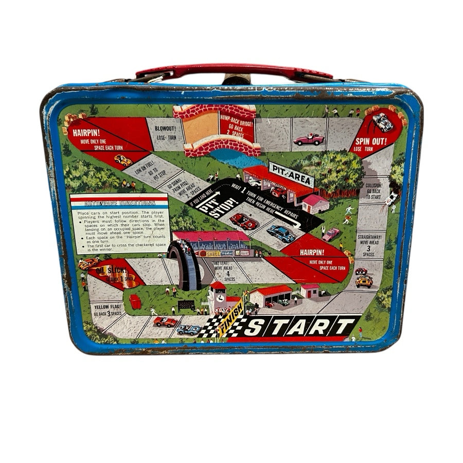 Auto-Race Magnetic Game Kit Case Metal Lunch Box King-Seely Thermos VINTAGE 1967 | Finer Things Resale