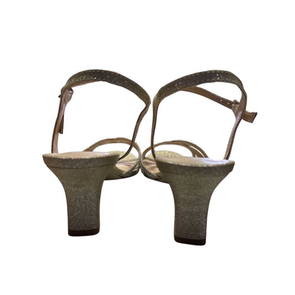 American Glamour Badgley Mischka Vera Gold Glitter High Heel Sandal Shoes SIZE 8 M | Finer Things Resale