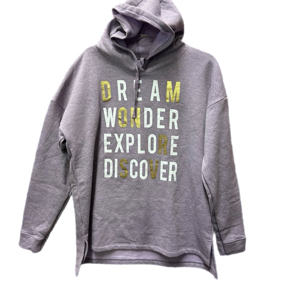 Dream Wonder Explore Discover long sleeve fleece hoodie shirt SIZE LARGE | Finer Things Resale