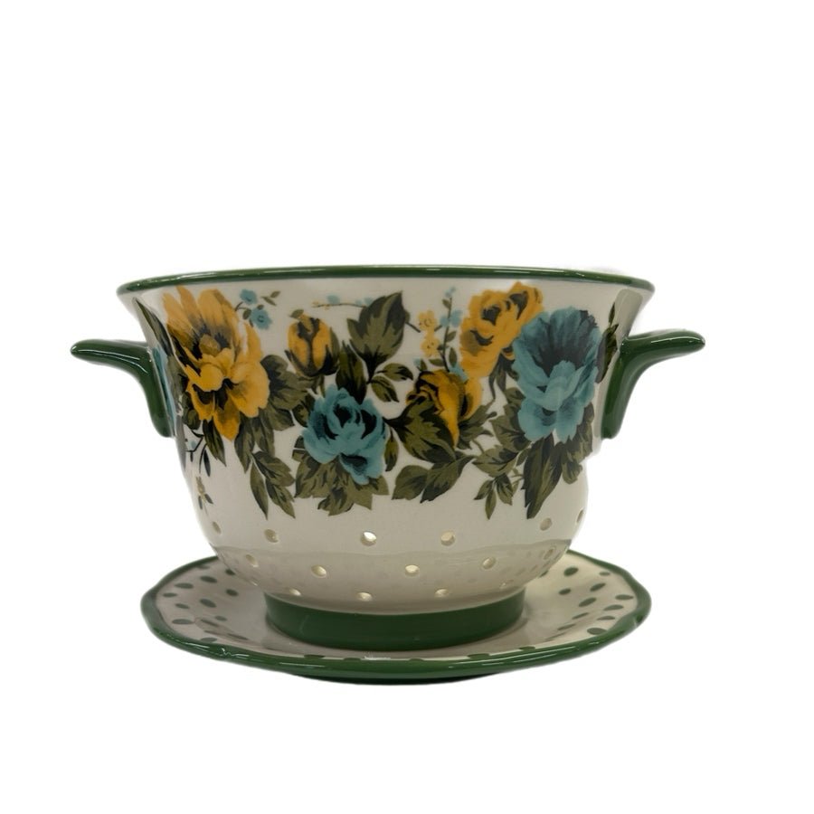 Pioneer Woman Rose Shadow Ceramic Colander Strainer with Drip Plate | Finer Things Resale