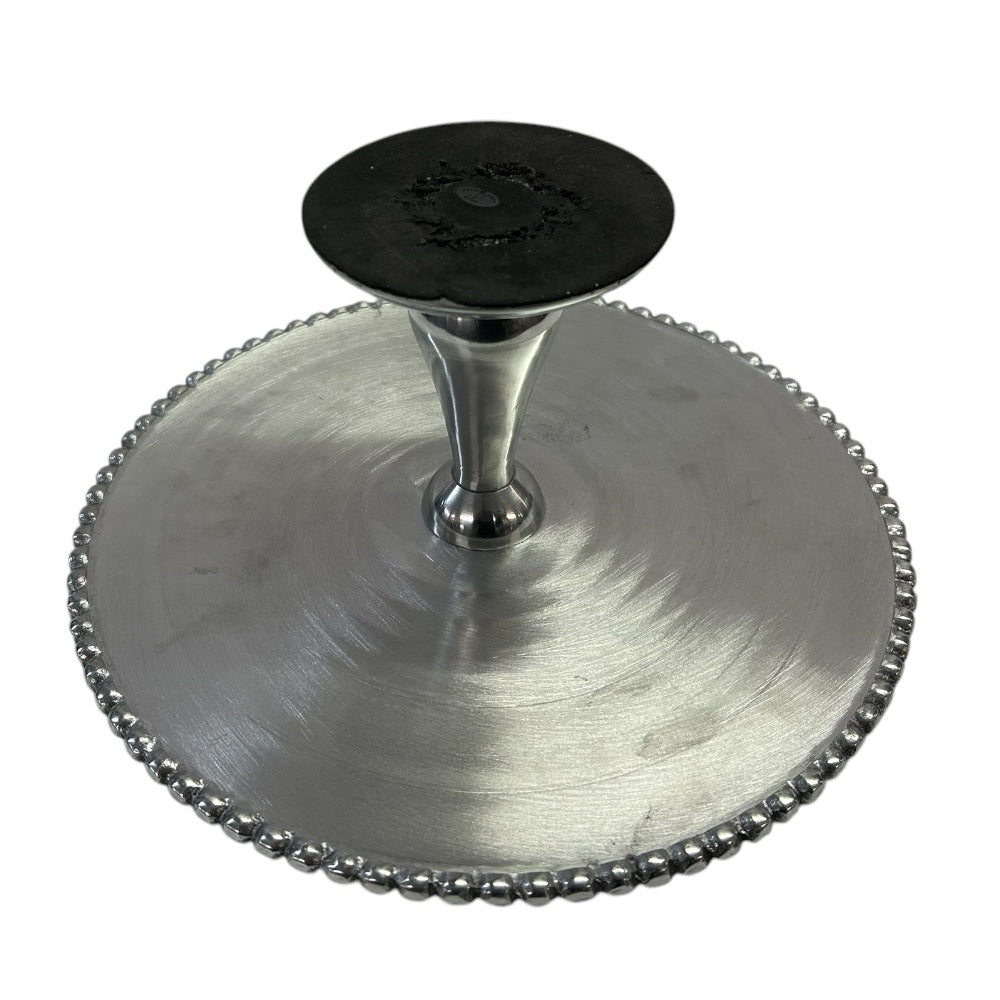 Polished Silver Tone Round Cake Dessert Stand with beaded trime Stainless Steel