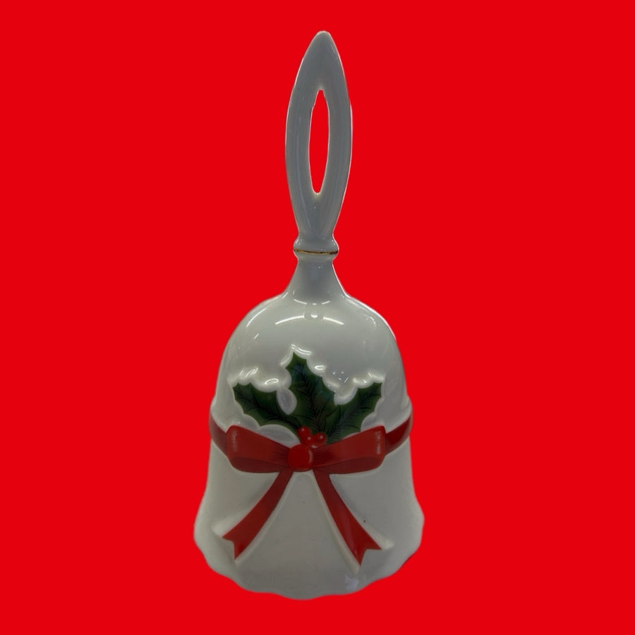 Mount Clemens Pottery Christmas Dinner Bell Holly Bow Ceramic VINTAGE 1980s